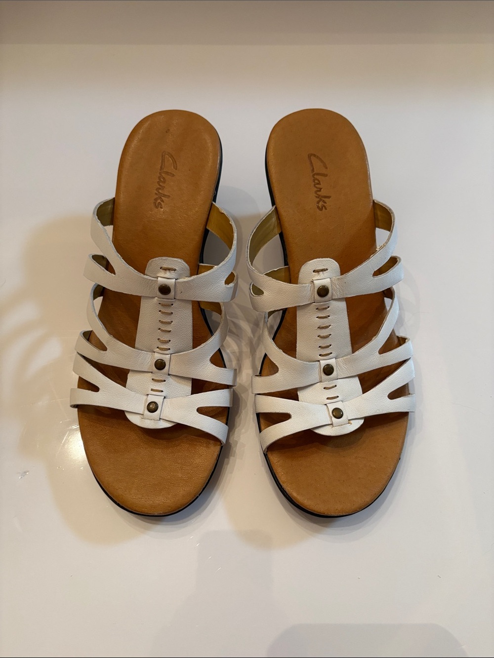Clarks White Multi-Strap Slide Sandals